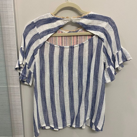 THML Striped Babydoll Top with Rainbow Embroidery - Picture 2 of 3